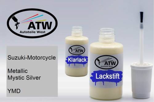 Suzuki-Motorcycle, Metallic Mystic Silver, YMD: 20ml Lackstift + 20ml Klarlack - Set, von ATW Autoteile West.